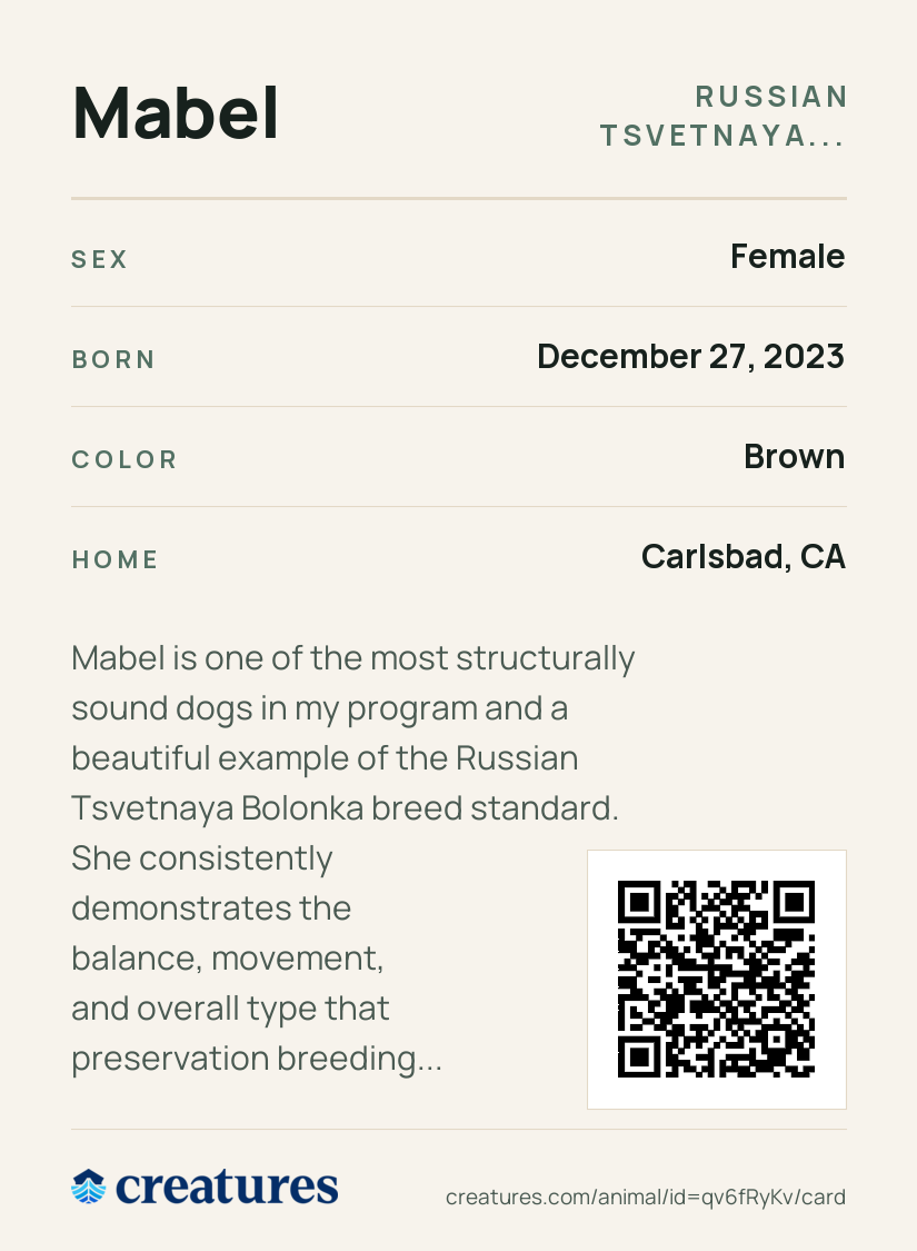 Mabel Creature Card back
