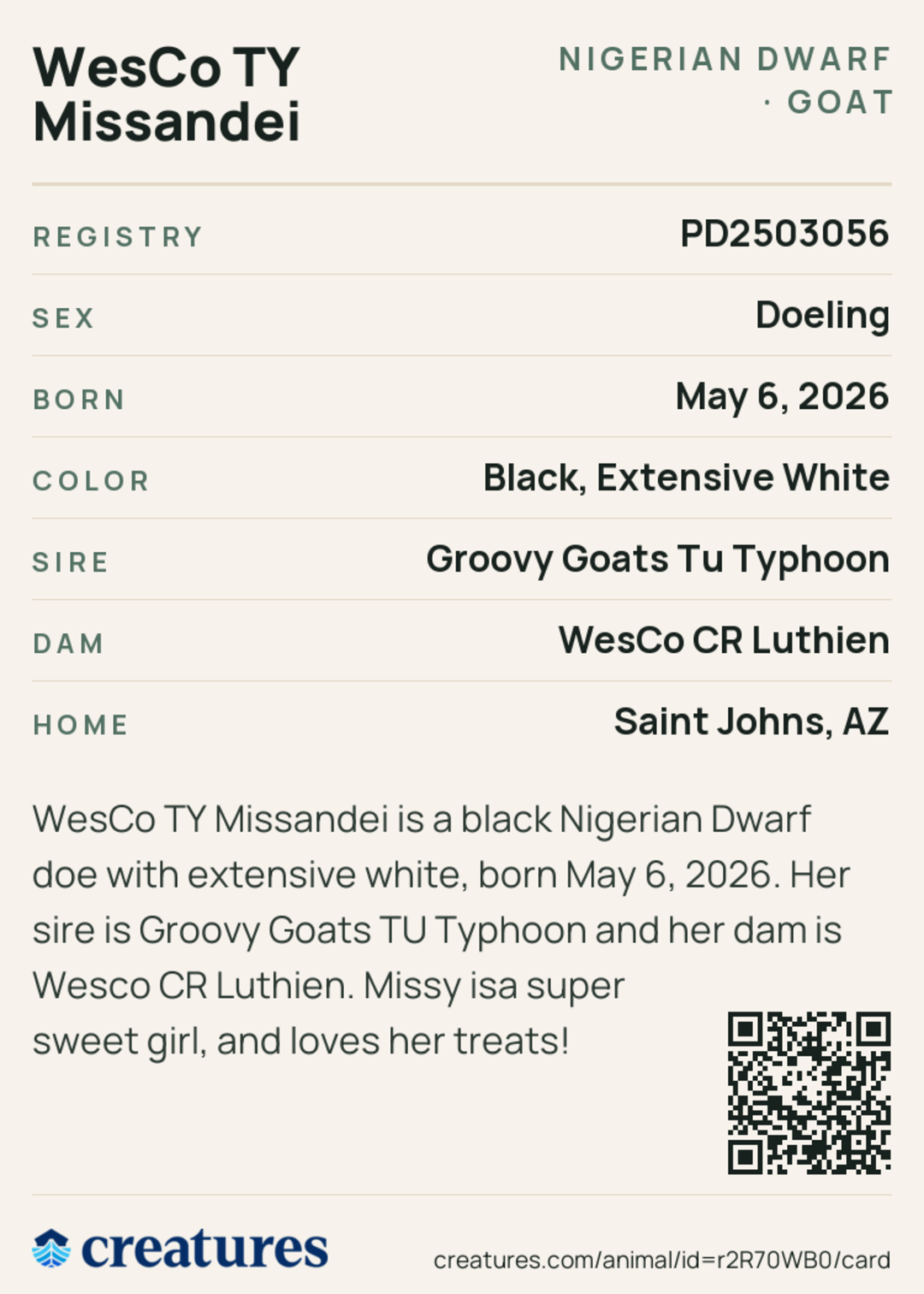 WesCo TY Missandei Creature Card back
