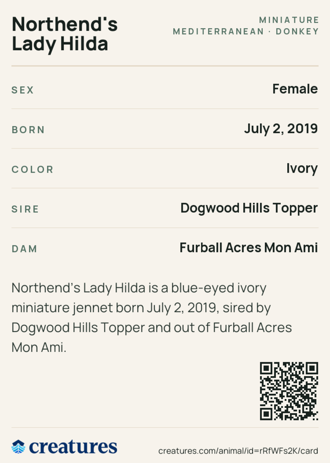 Northend's Lady Hilda Creature Card back
