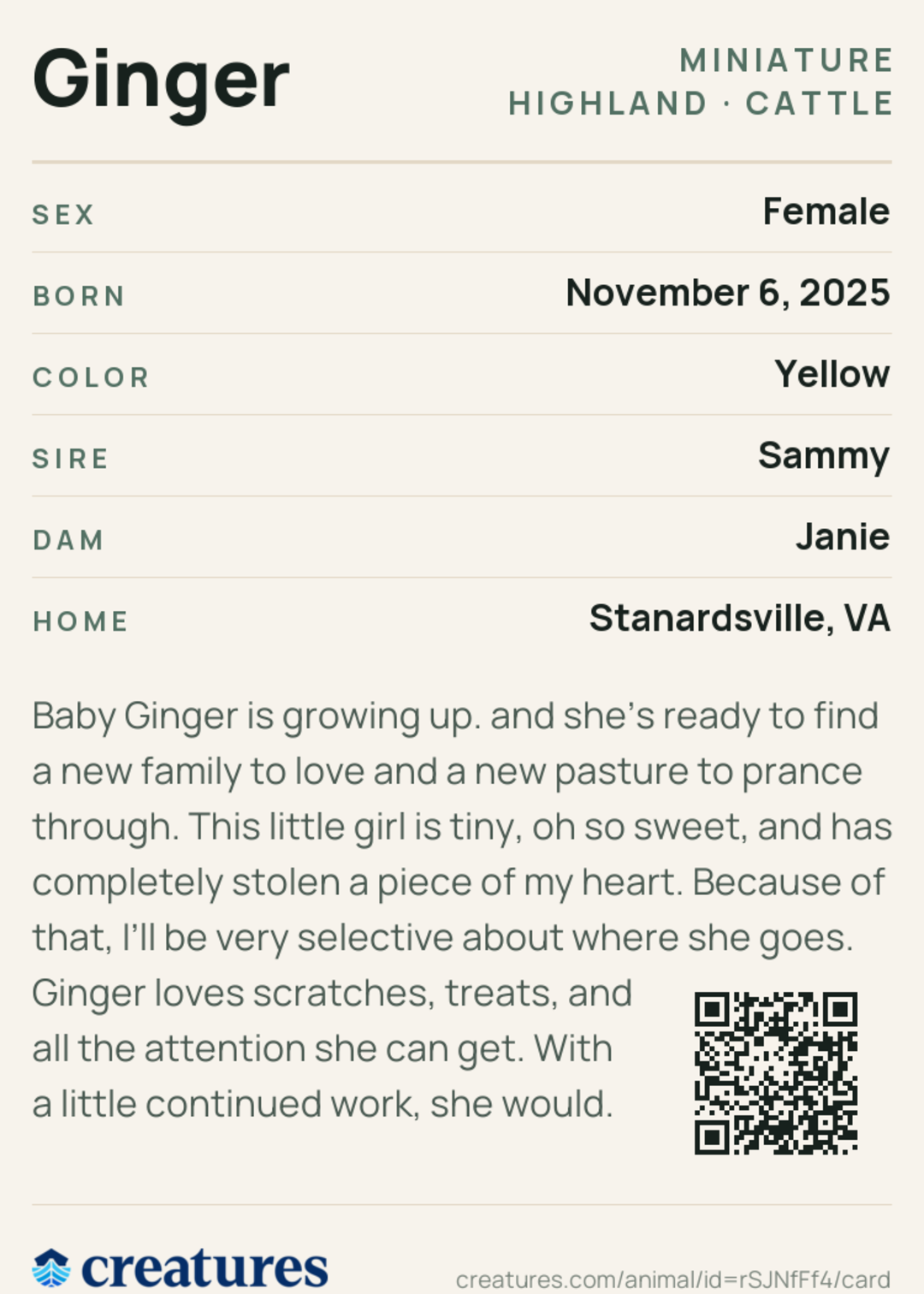 Ginger Creature Card back