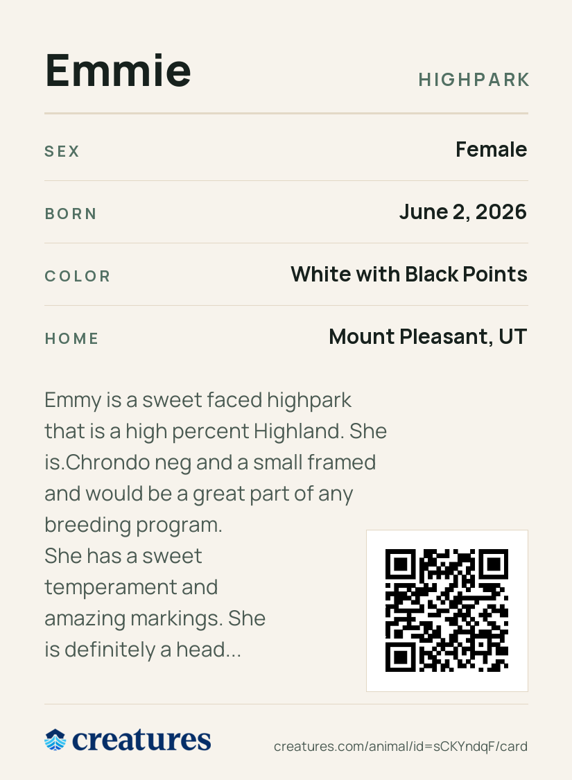 Emmie Creature Card back