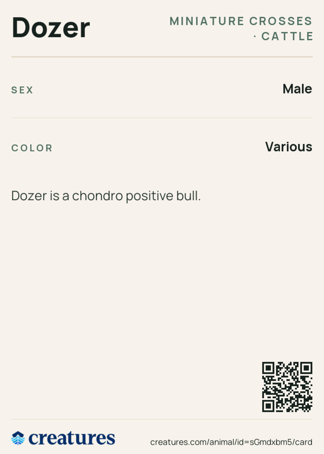 Dozer Creature Card back