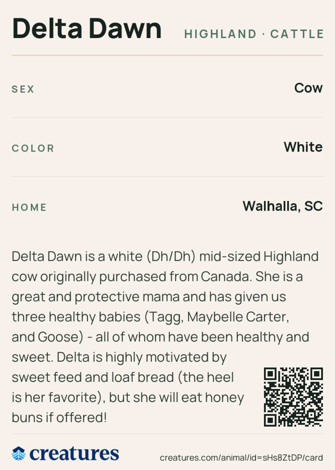 Delta Dawn Creature Card back