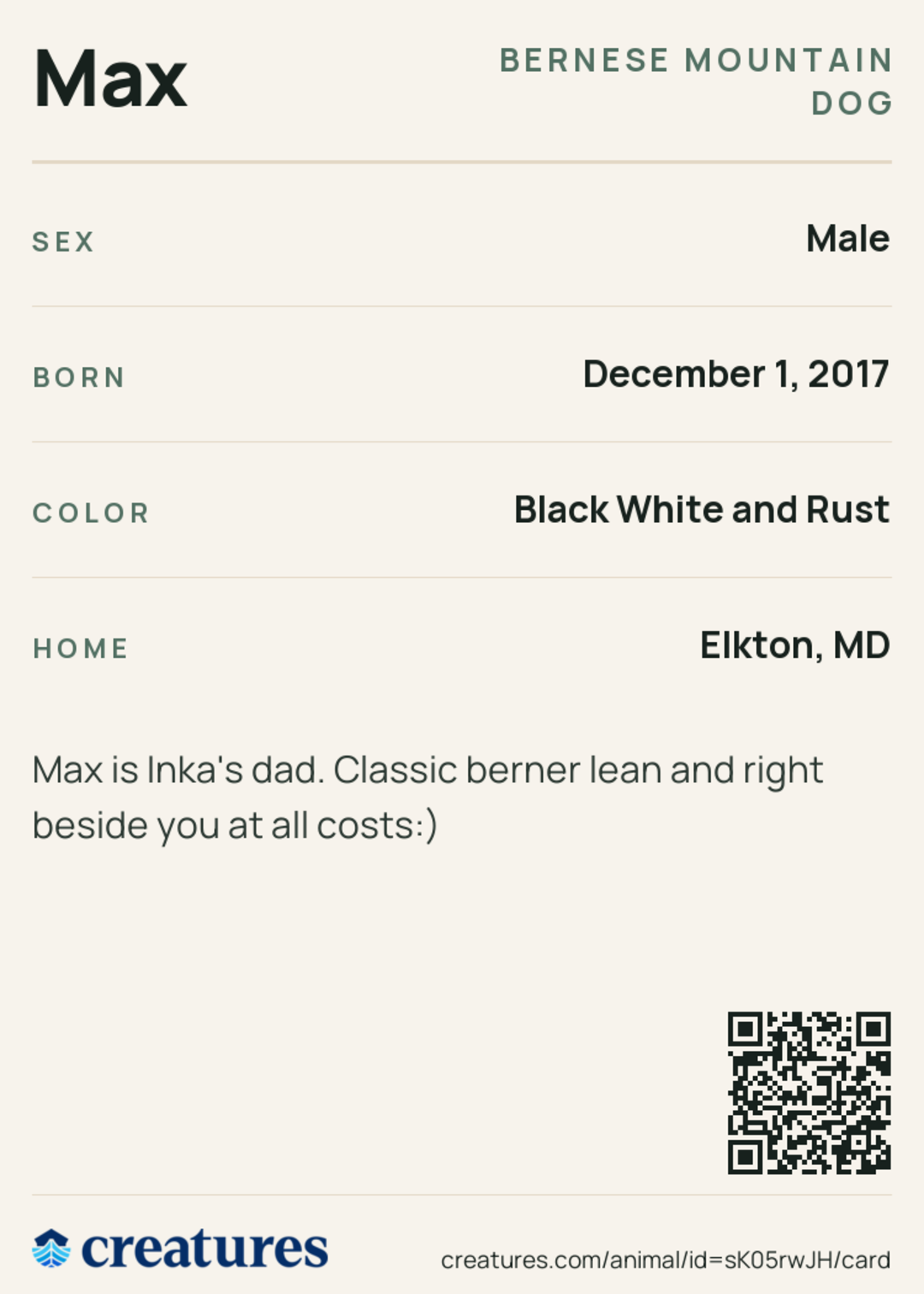 Max Creature Card back