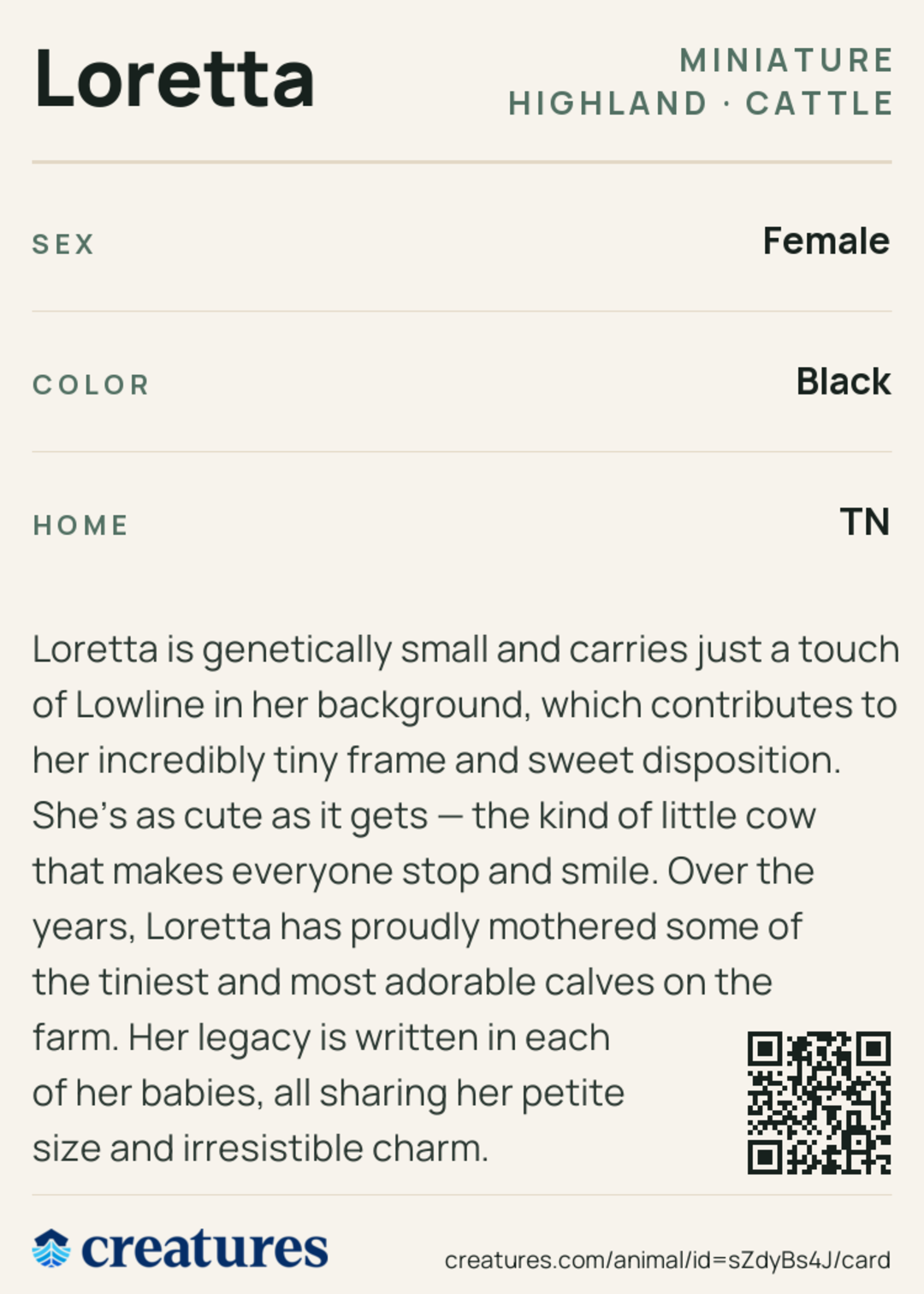 Loretta Creature Card back