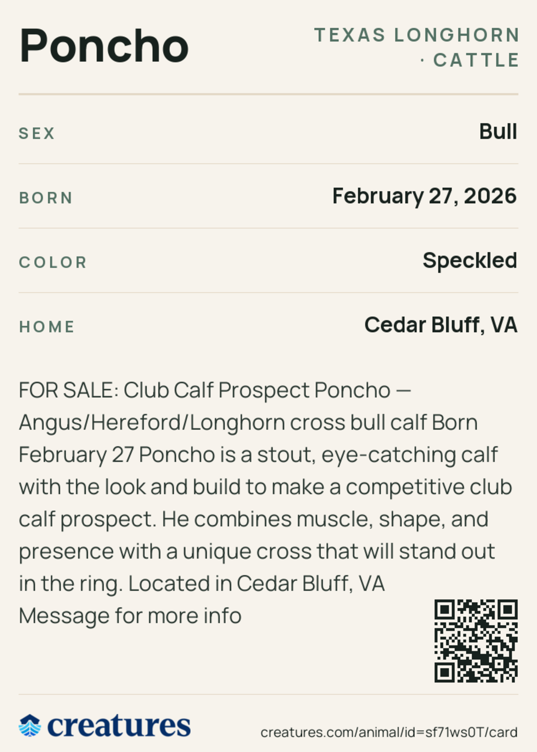Poncho Creature Card back