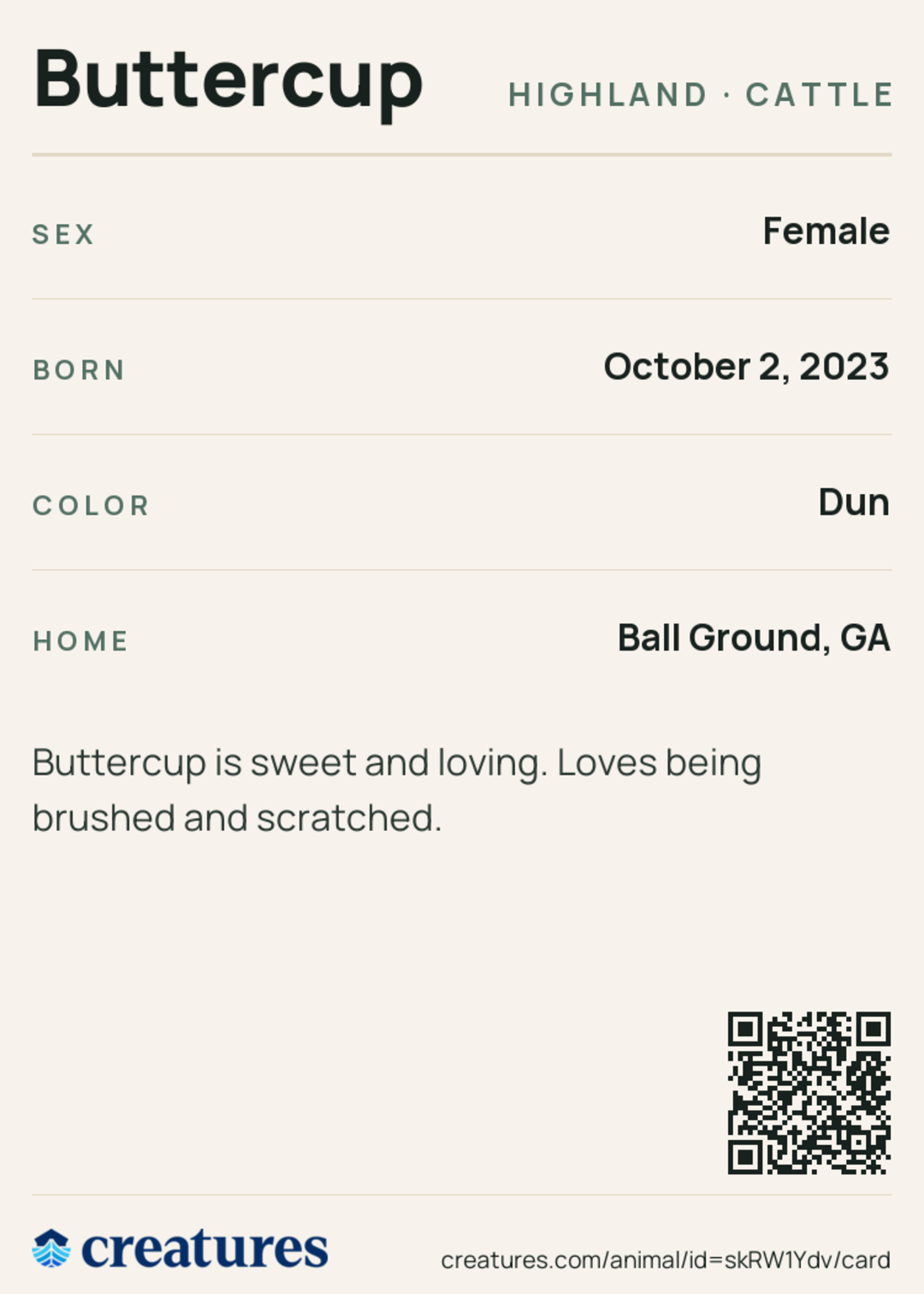 Buttercup Creature Card back