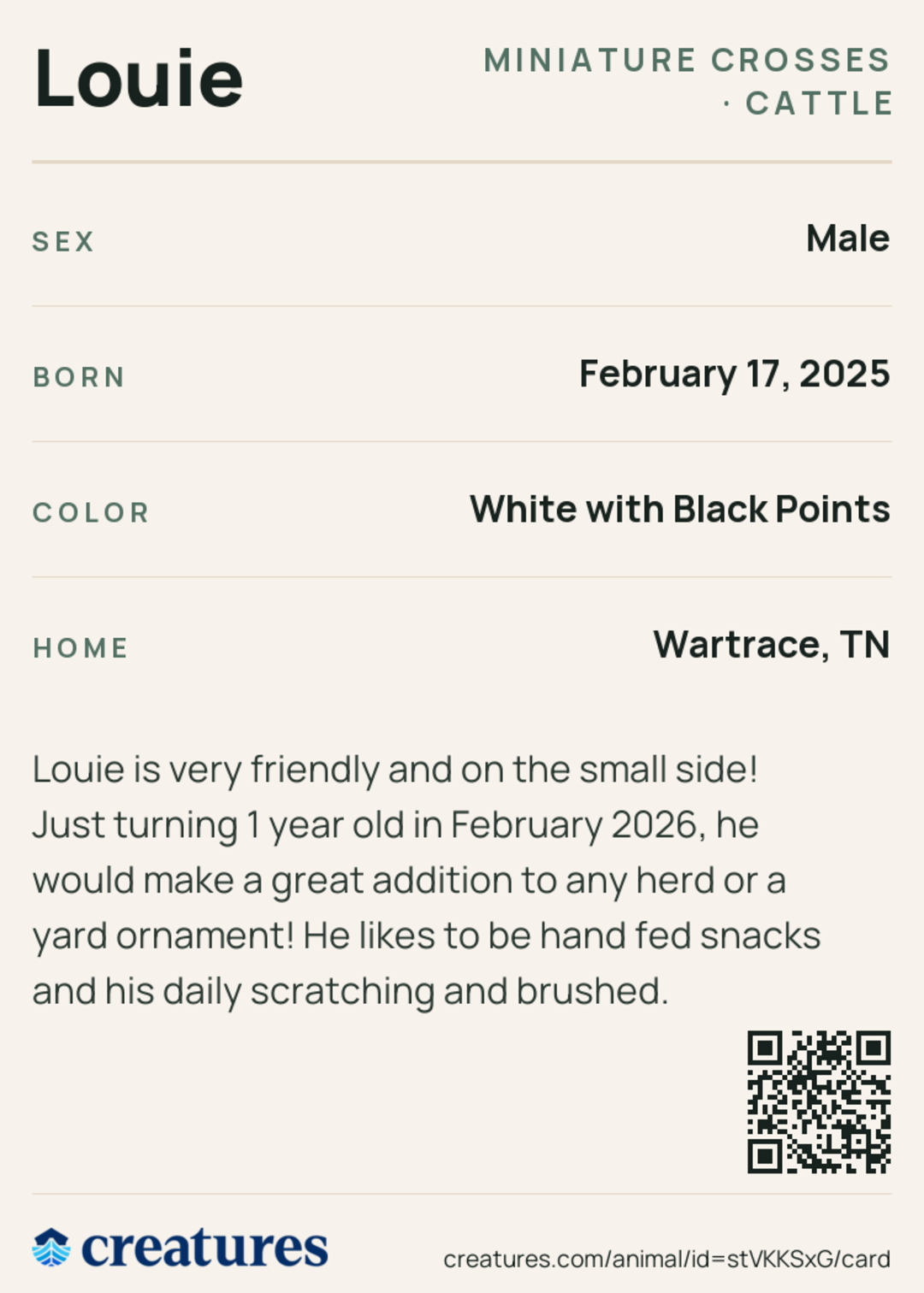 Louie Creature Card back