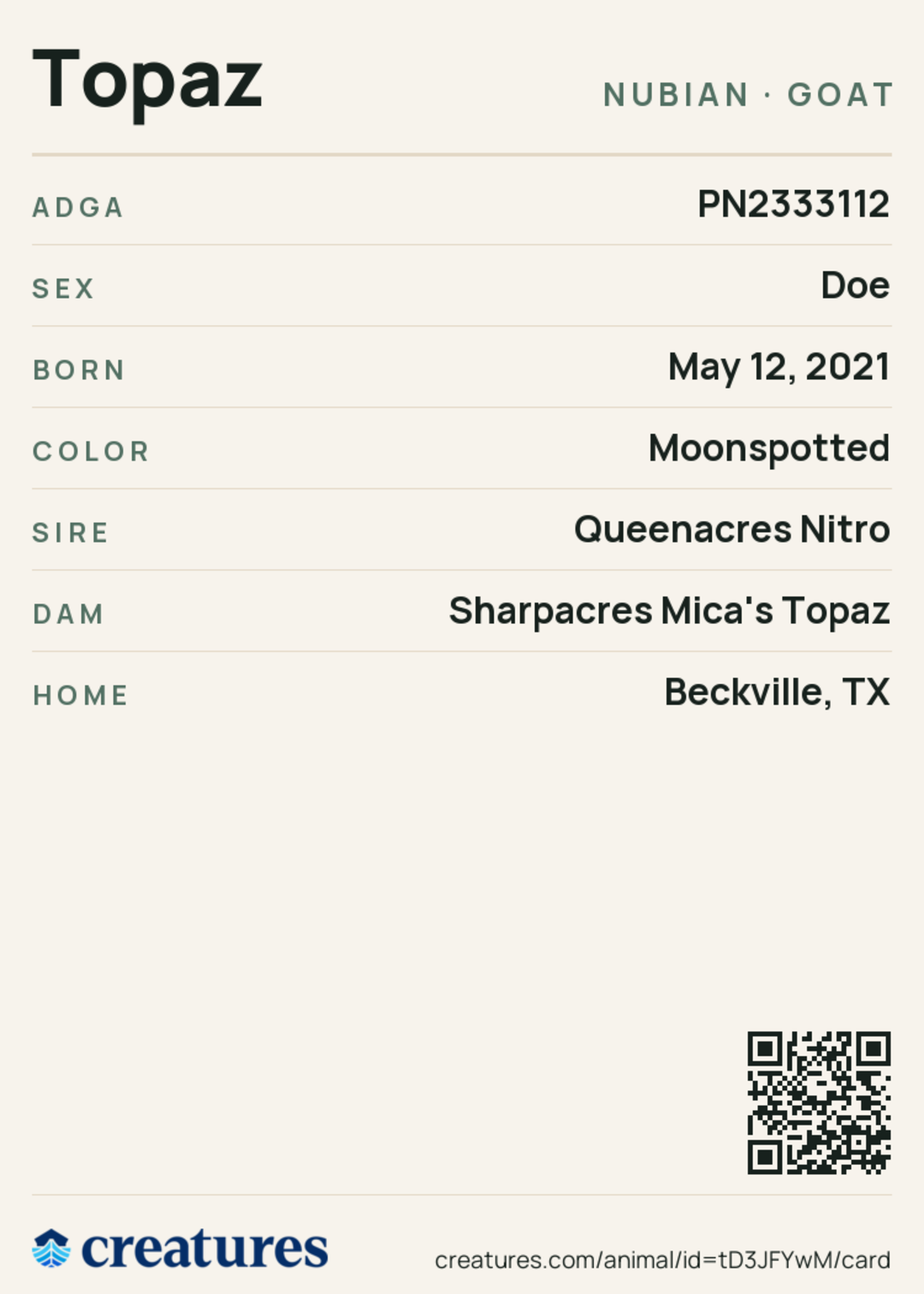 Topaz Creature Card back