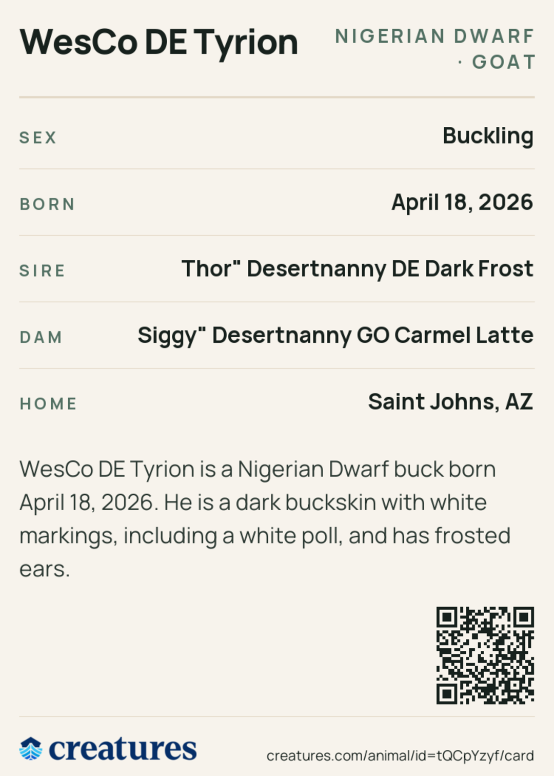WesCo DE Tyrion Creature Card back