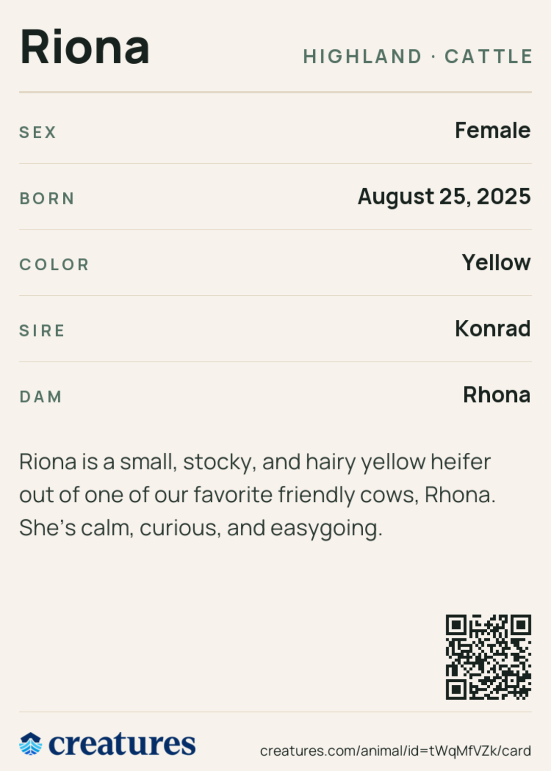 Riona Creature Card back