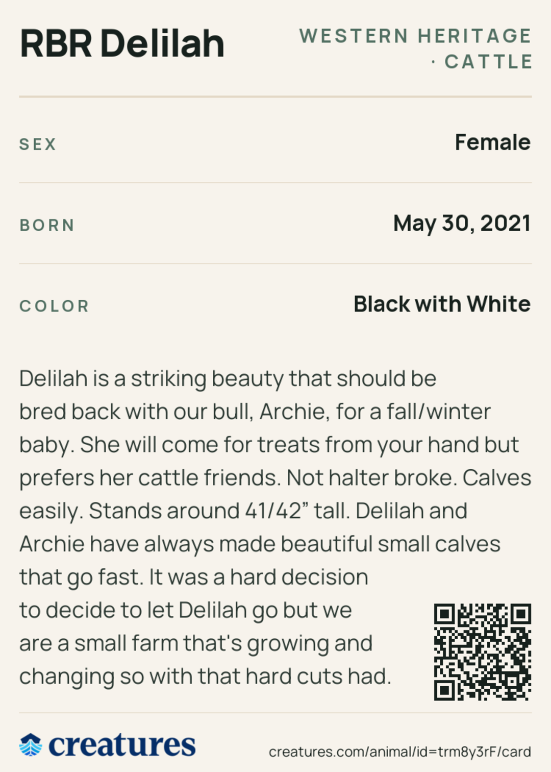 RBR Delilah Creature Card back