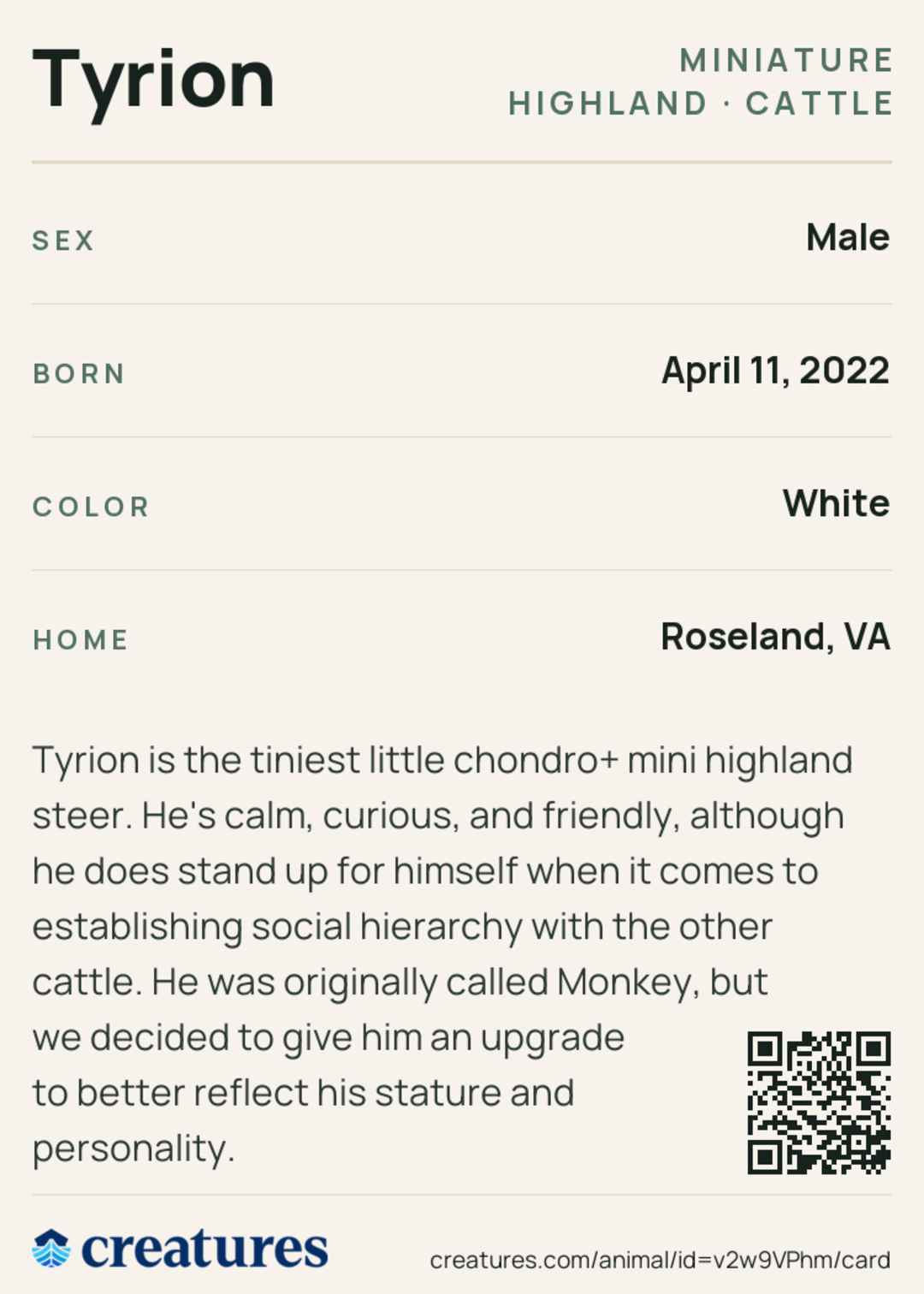 Tyrion Creature Card back