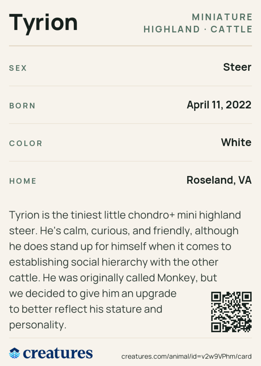 Tyrion Creature Card back