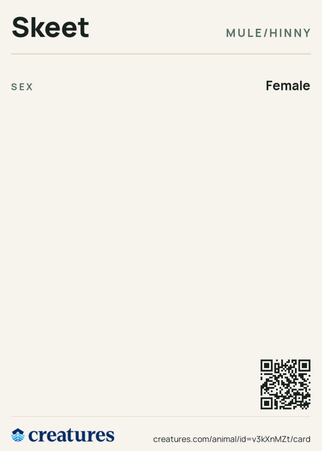 Skeet Creature Card back