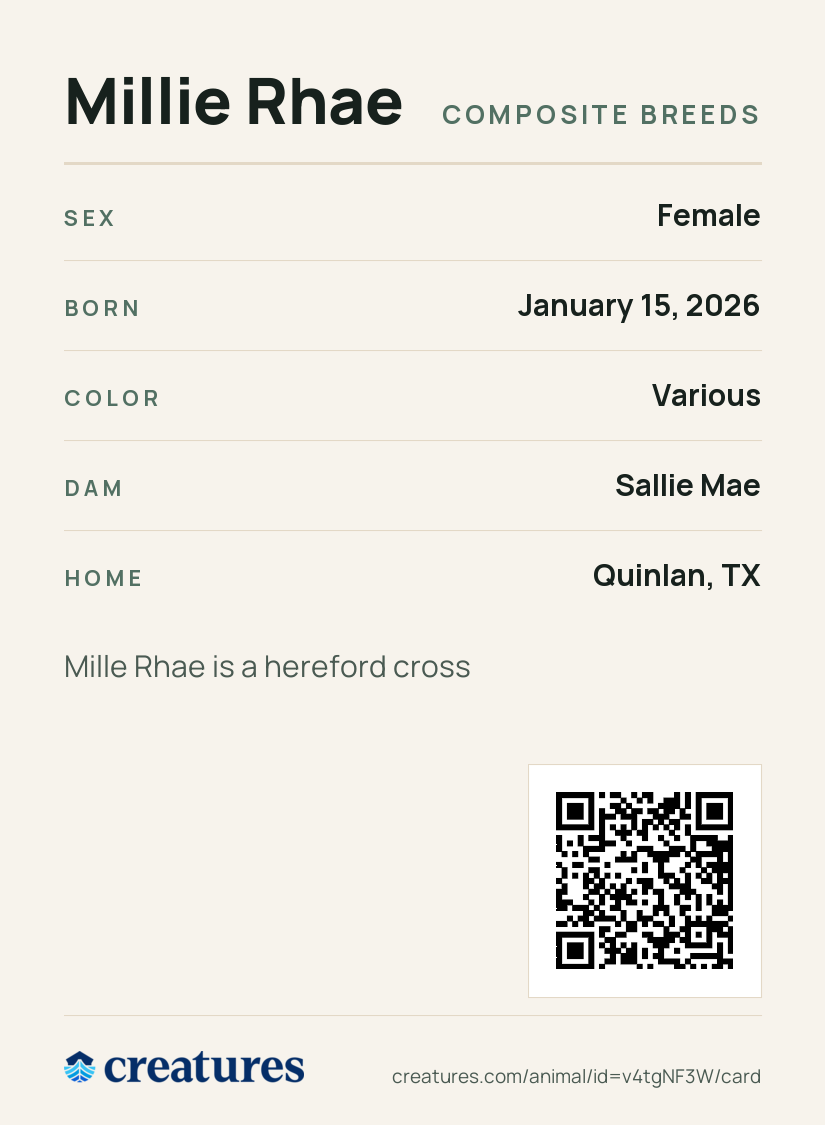 Millie Rhae Creature Card back