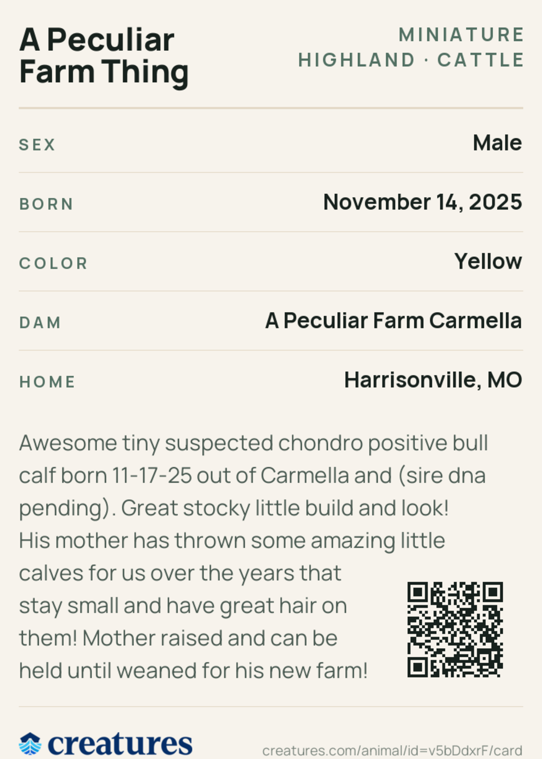 A Peculiar Farm Thing Creature Card back