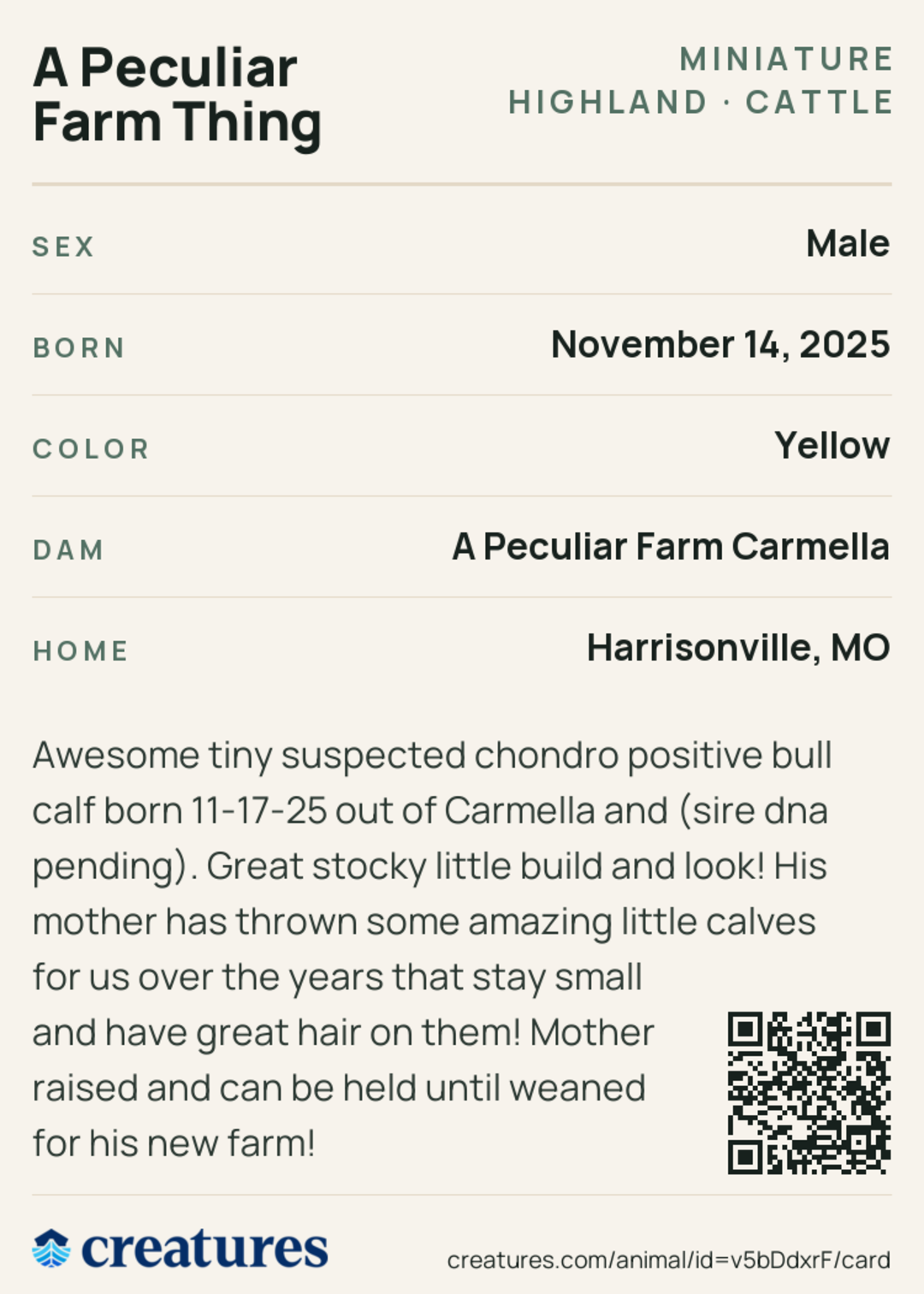 A Peculiar Farm Thing Creature Card back