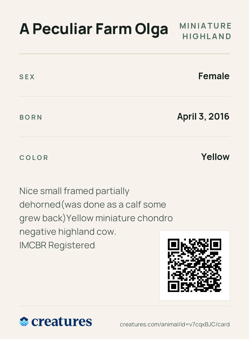 A Peculiar Farm Olga Creature Card back