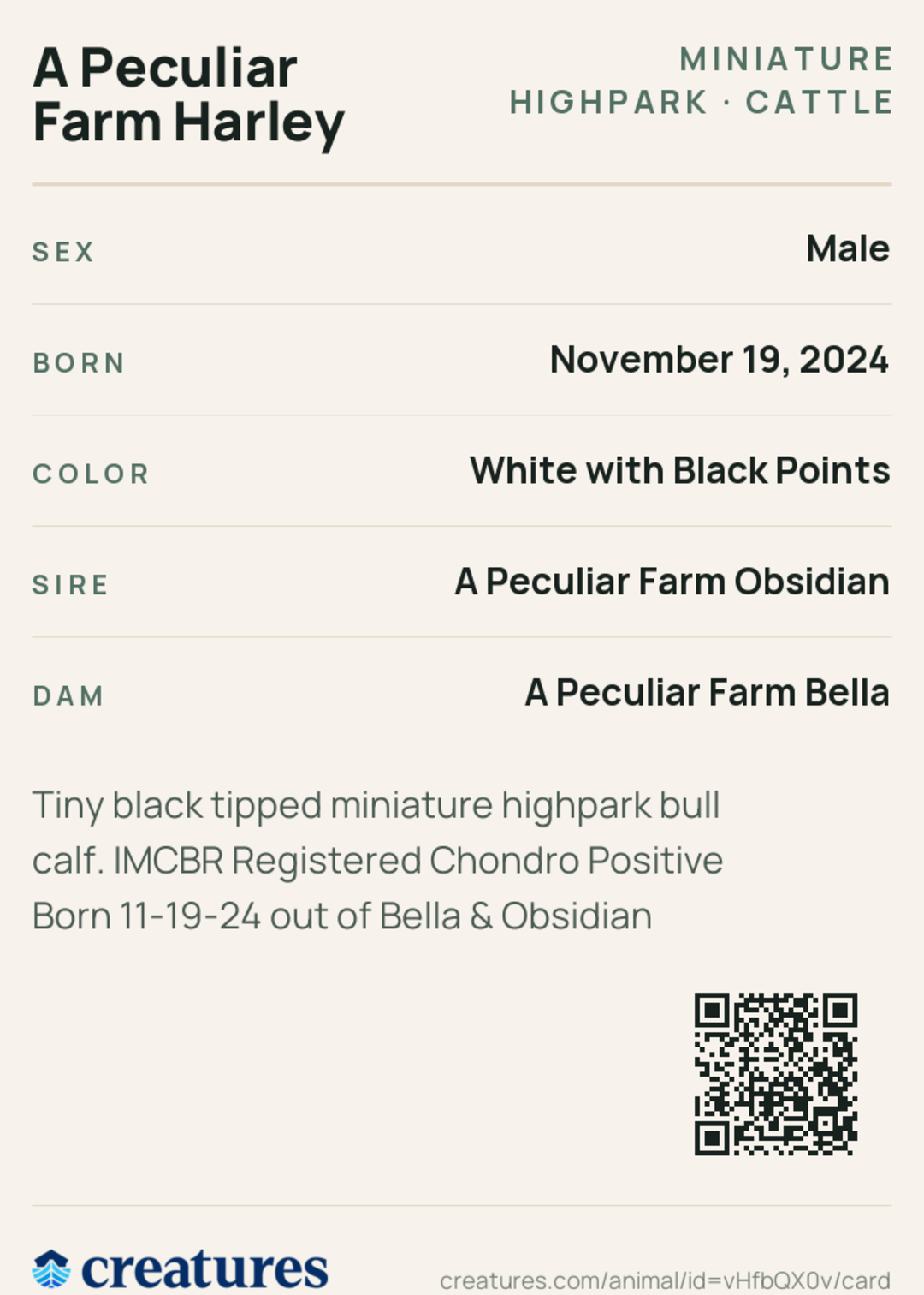 A Peculiar Farm Harley Creature Card back