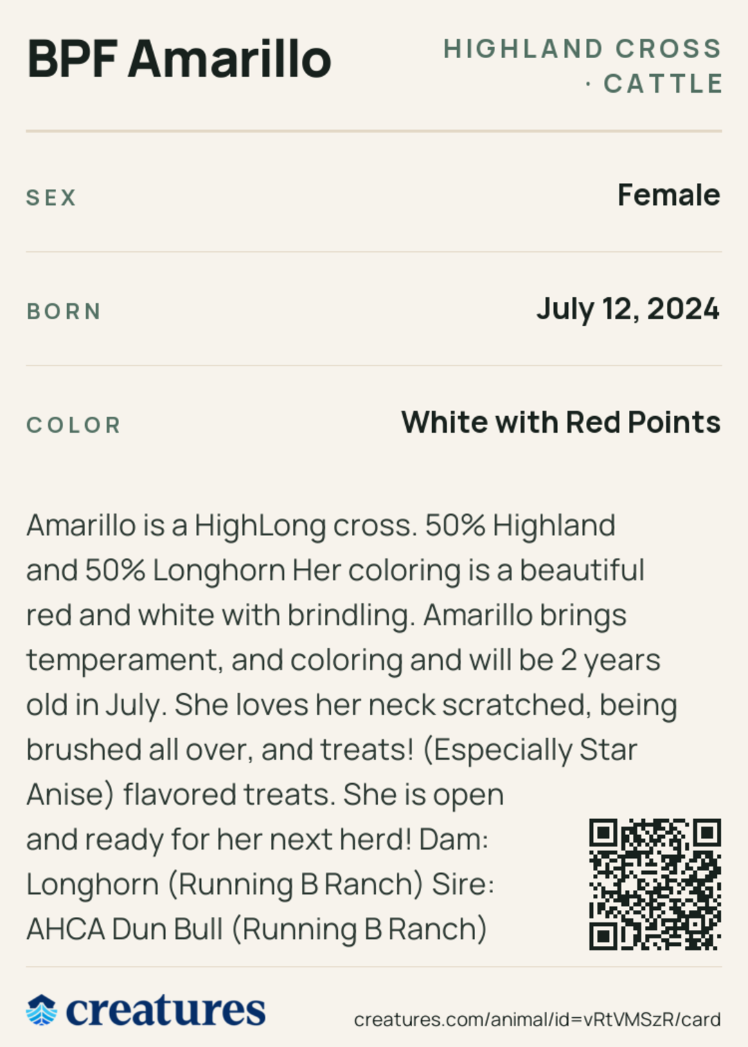 BPF Amarillo Creature Card back