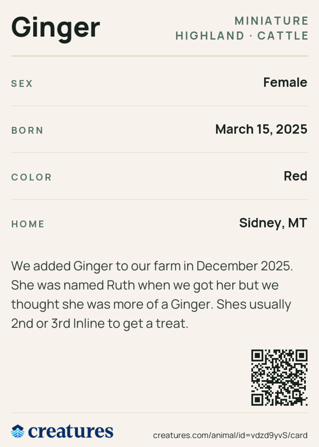 Ginger Creature Card back