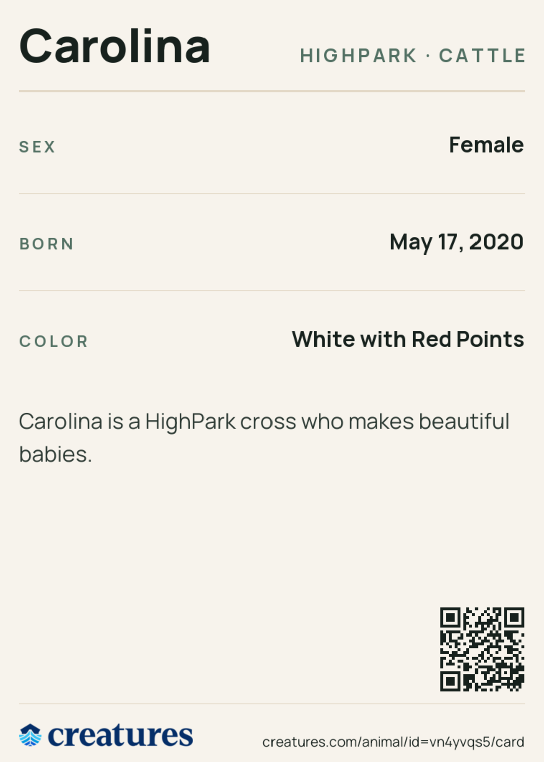Carolina Creature Card back
