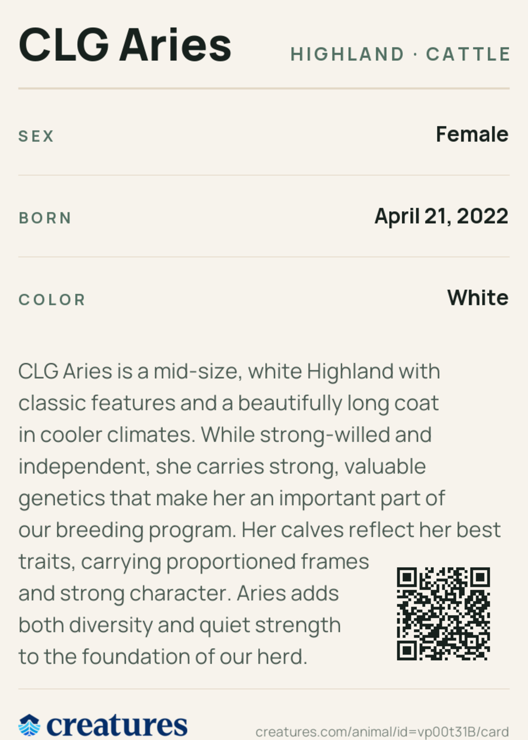 CLG Aries Creature Card back