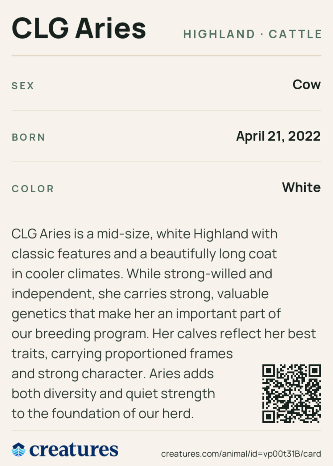 CLG Aries Creature Card back