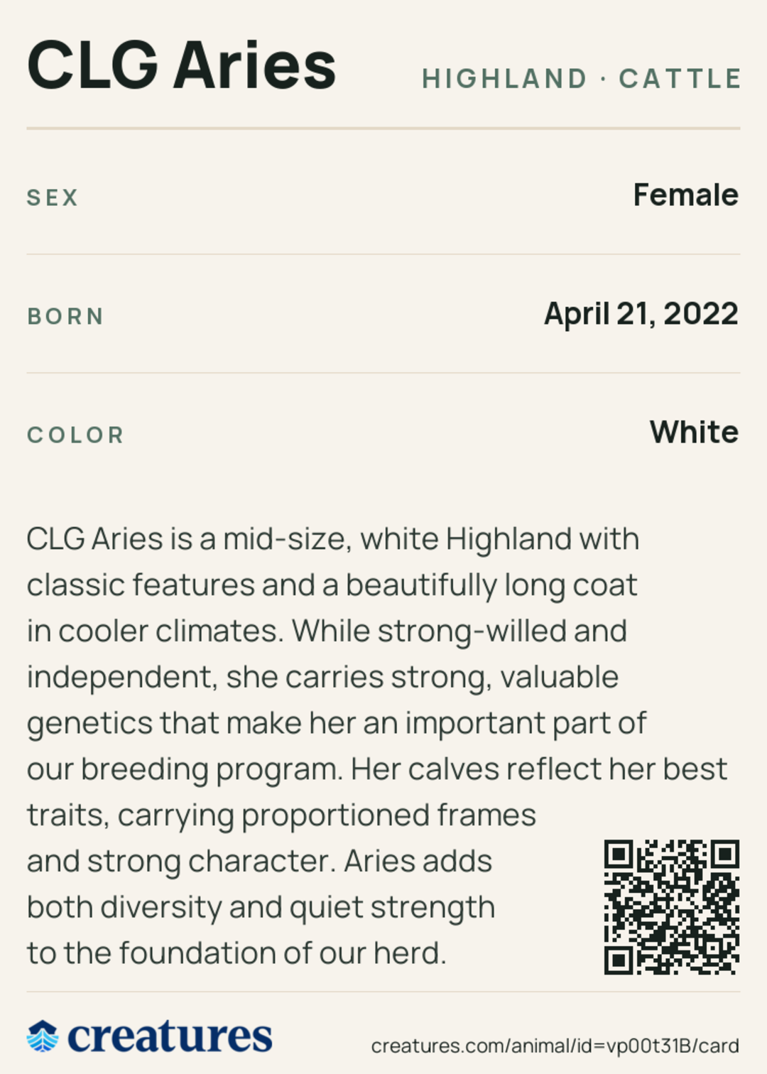 CLG Aries Creature Card back