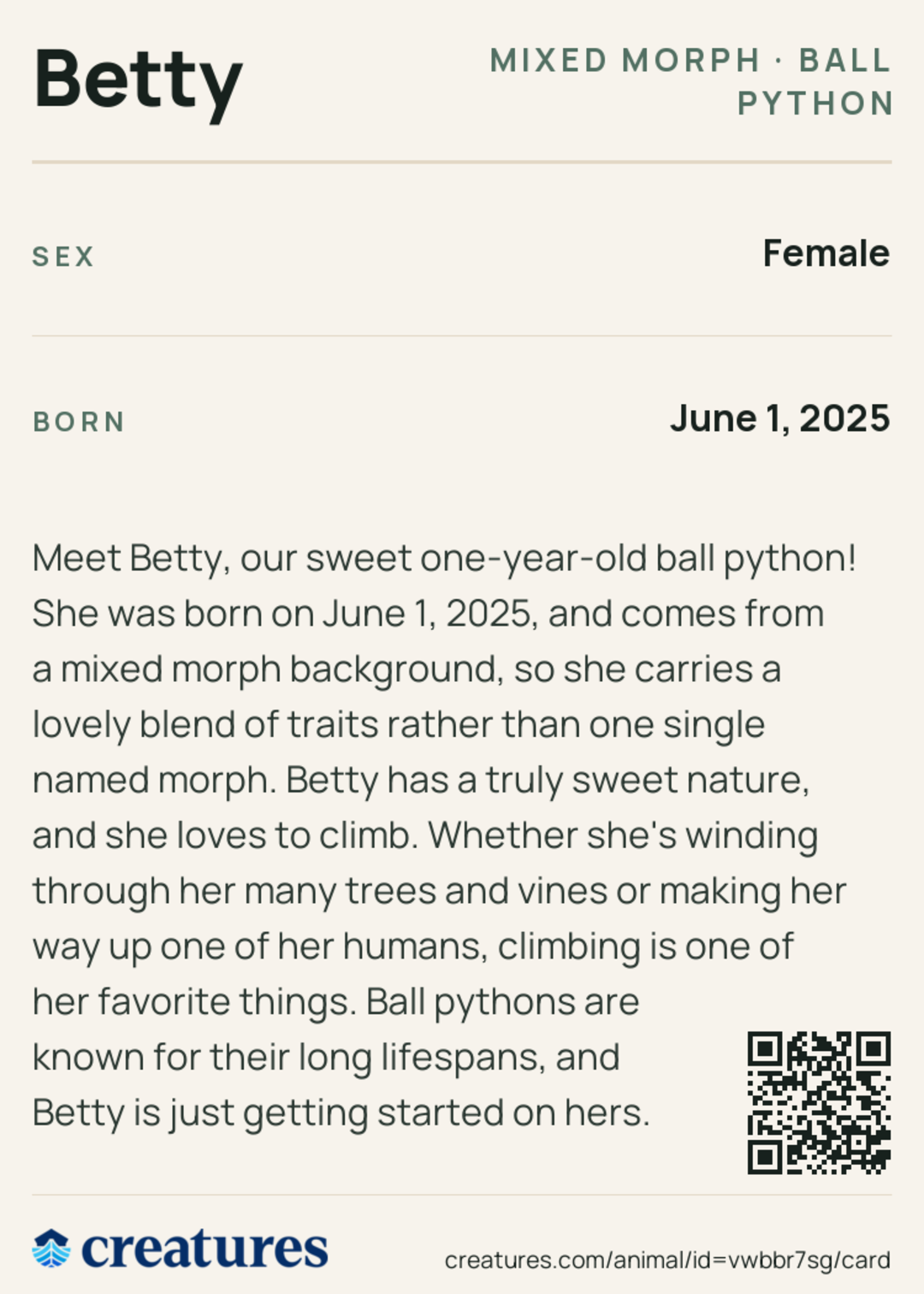 Betty Creature Card back