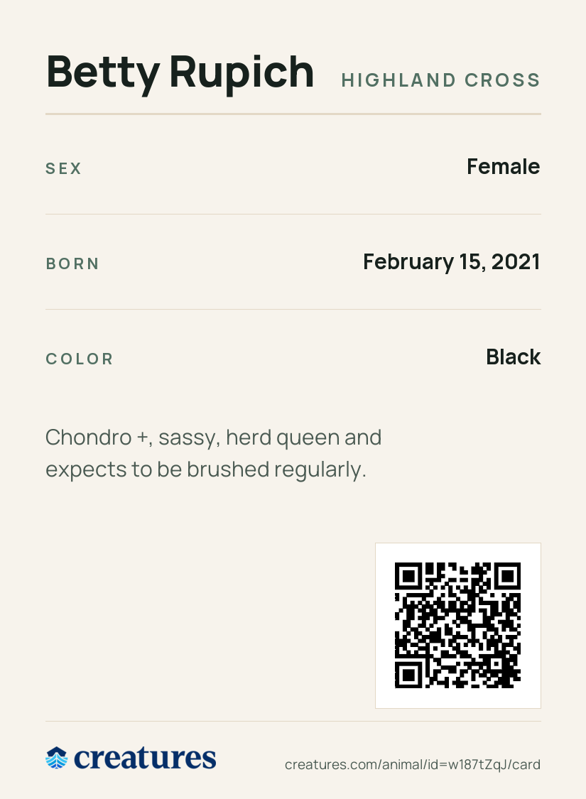 Betty Rupich Creature Card back
