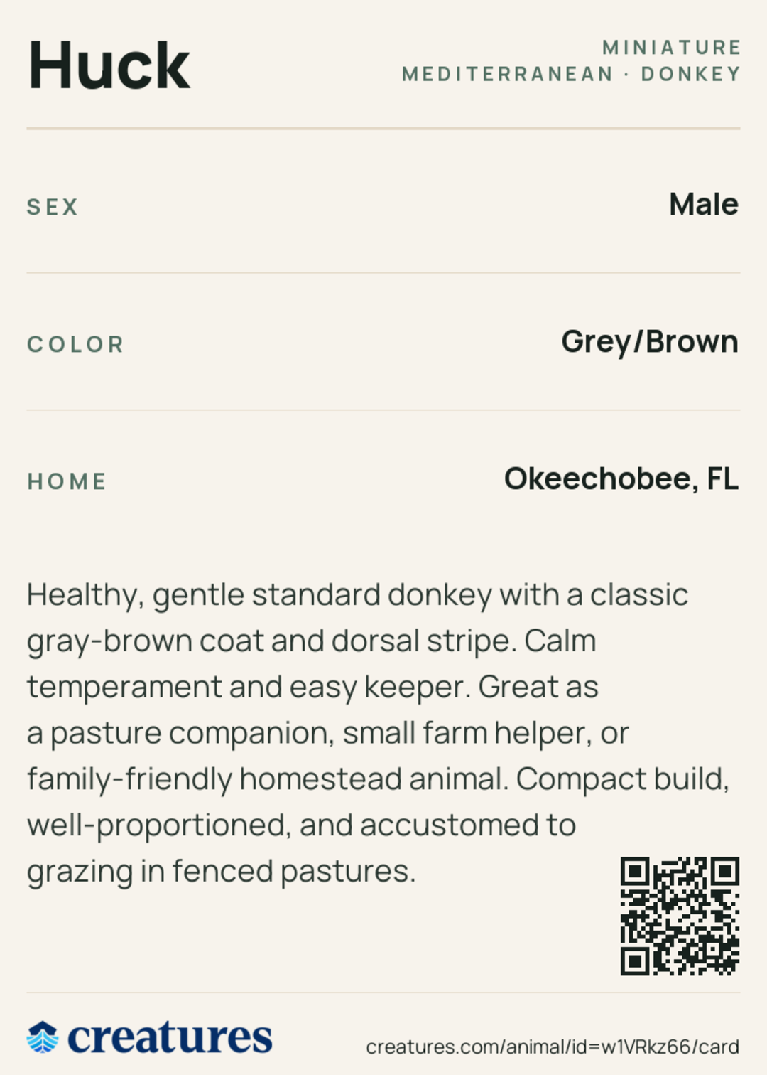 Huck Creature Card back