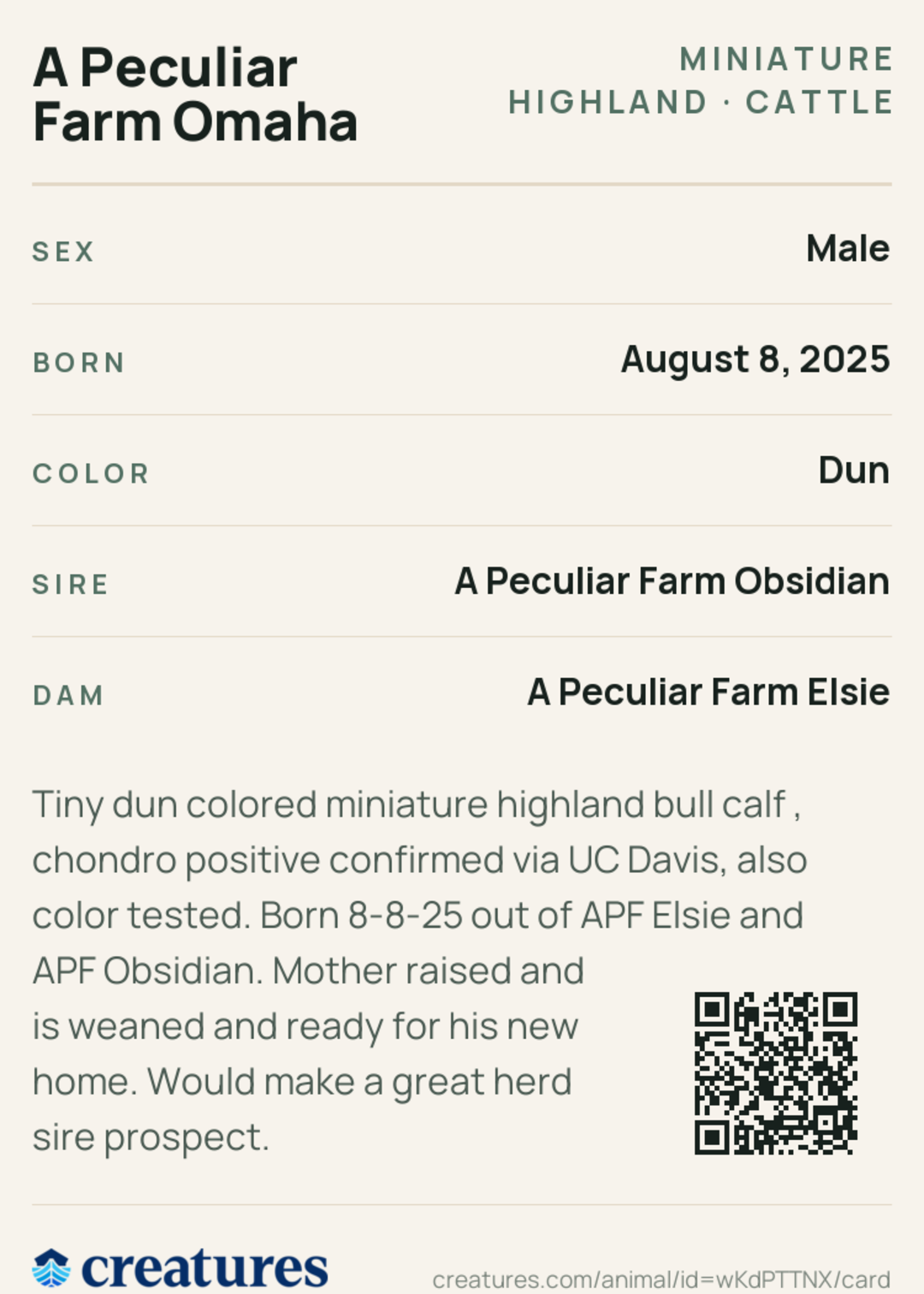 A Peculiar Farm Omaha Creature Card back
