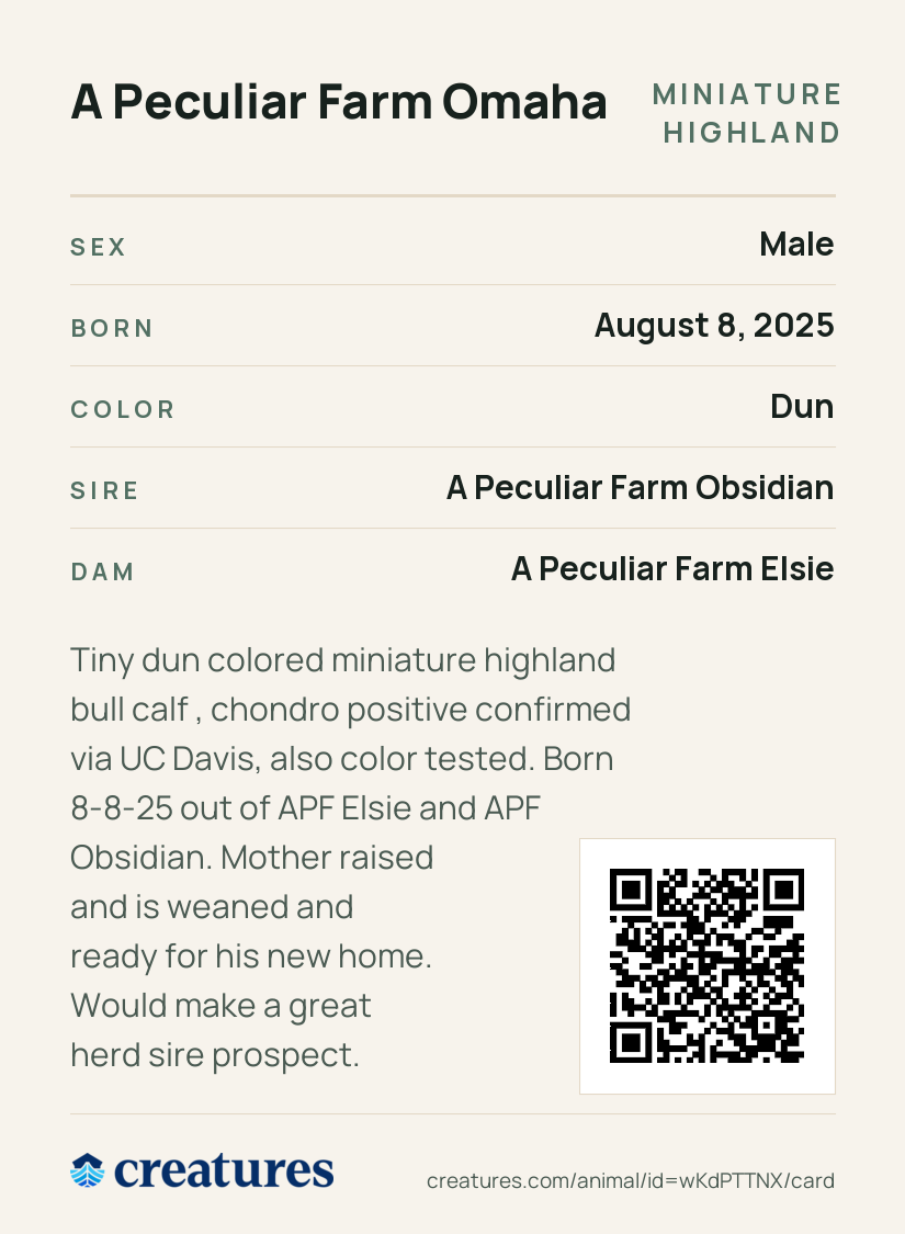 A Peculiar Farm Omaha Creature Card back
