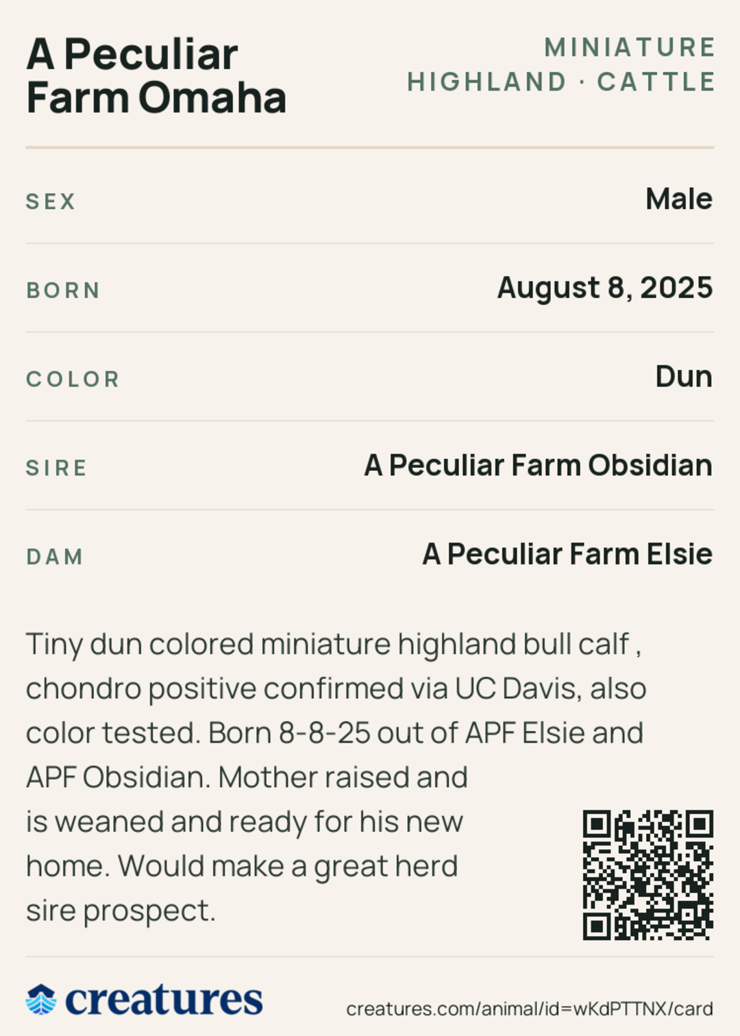 A Peculiar Farm Omaha Creature Card back