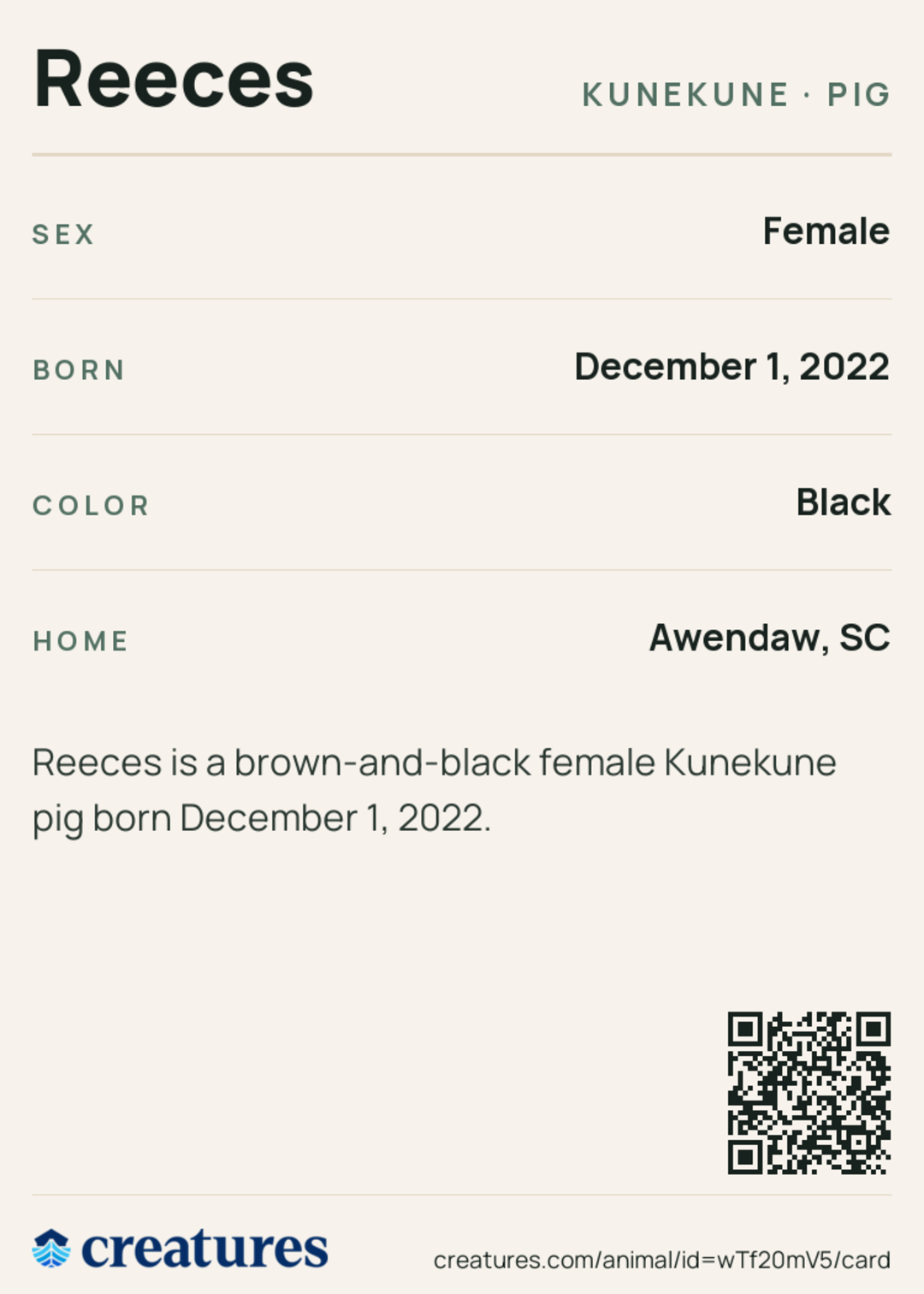 Reeces Creature Card back