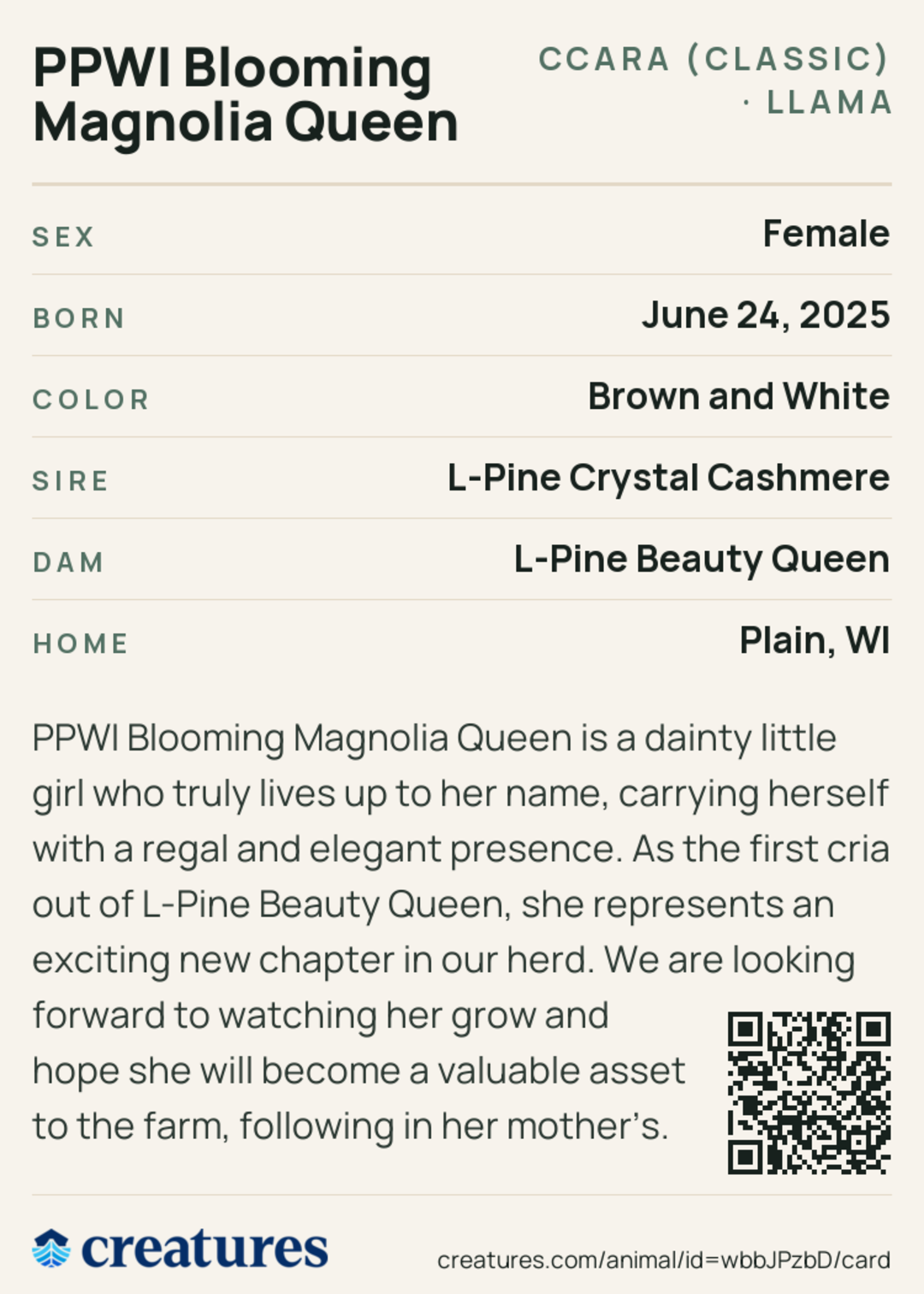 PPWI Blooming Magnolia Queen Creature Card back