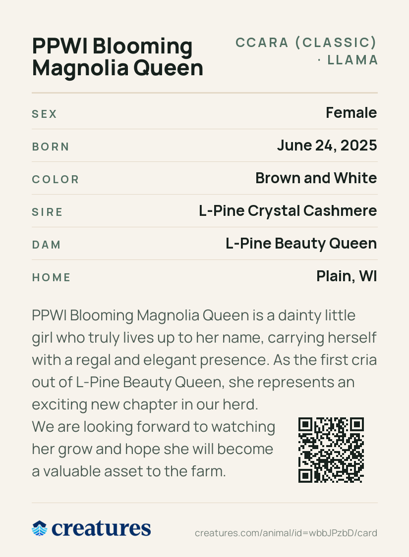PPWI Blooming Magnolia Queen Creature Card back