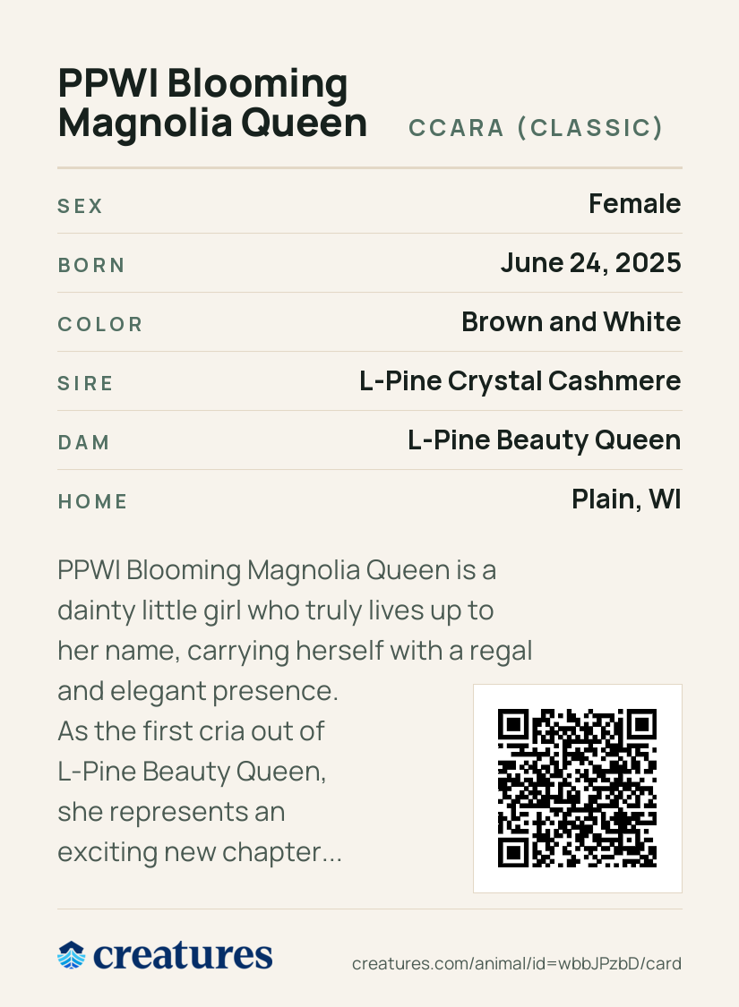 PPWI Blooming Magnolia Queen Creature Card back