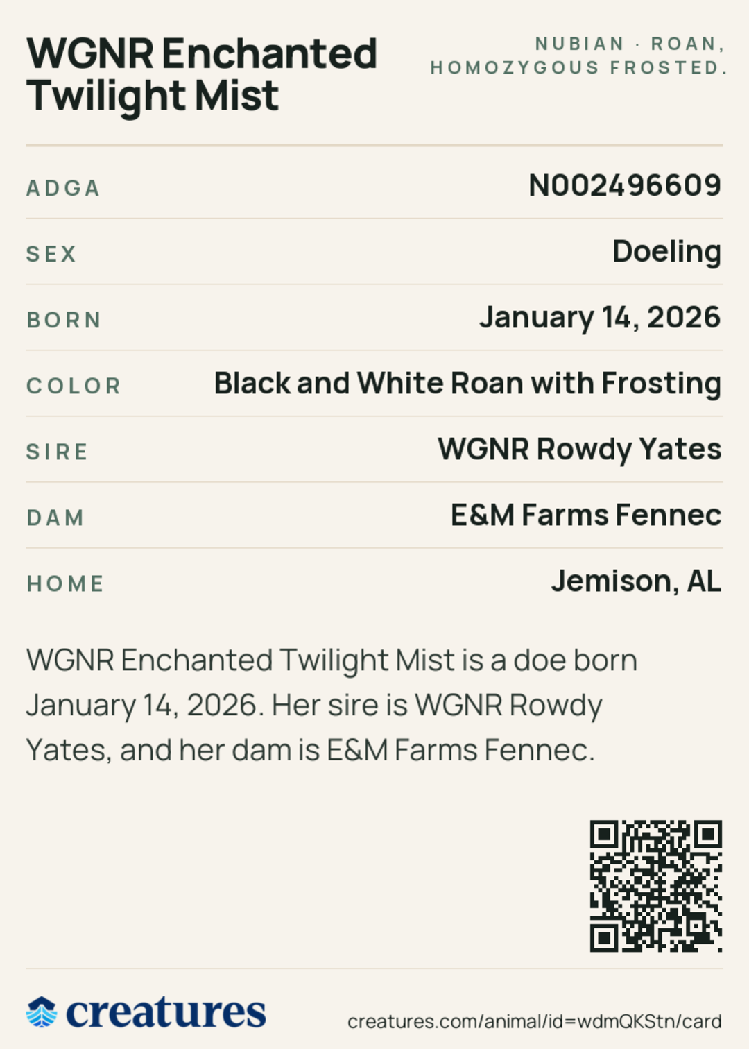 WGNR Enchanted Twilight Mist Creature Card back