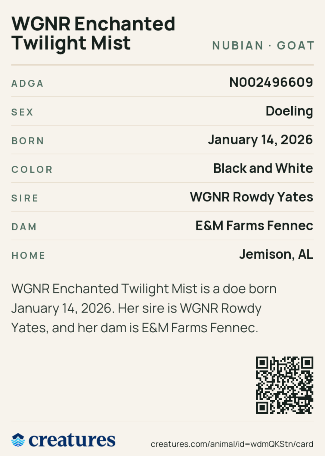 WGNR Enchanted Twilight Mist Creature Card back