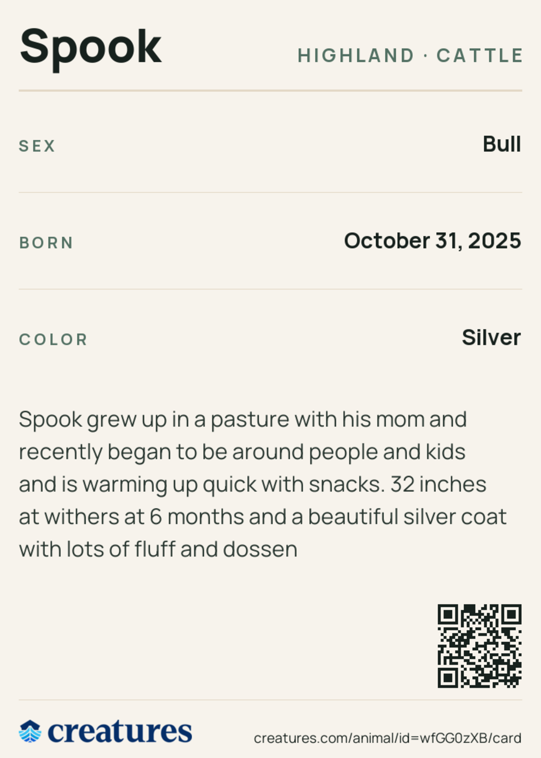 Spook Creature Card back