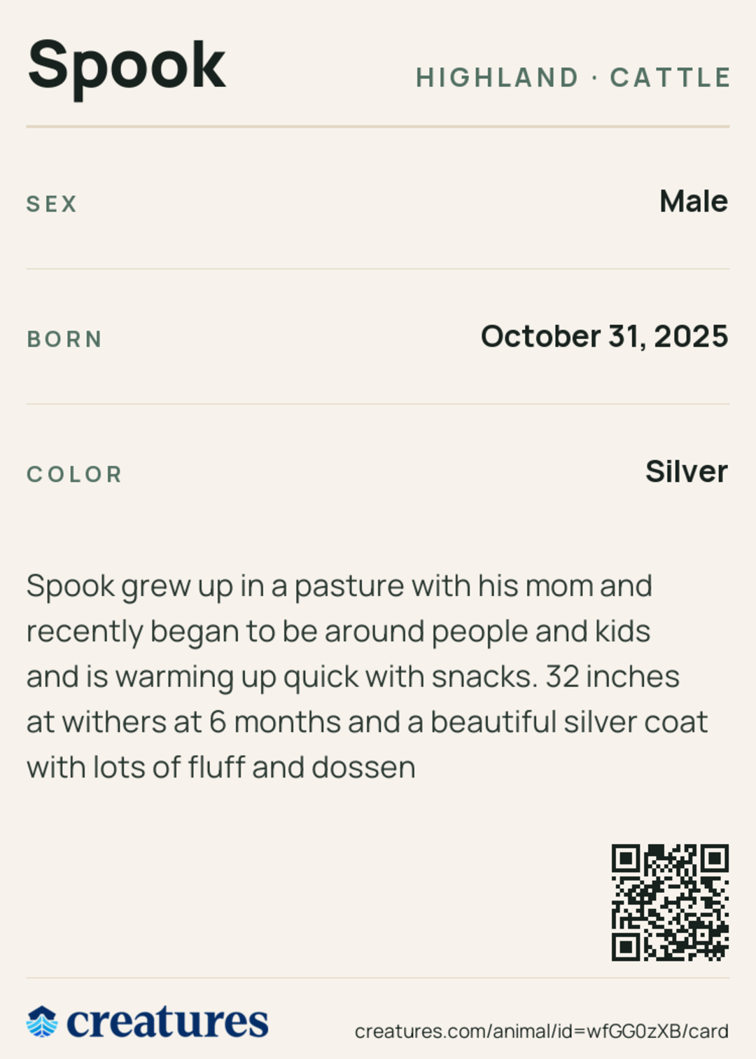 Spook Creature Card back