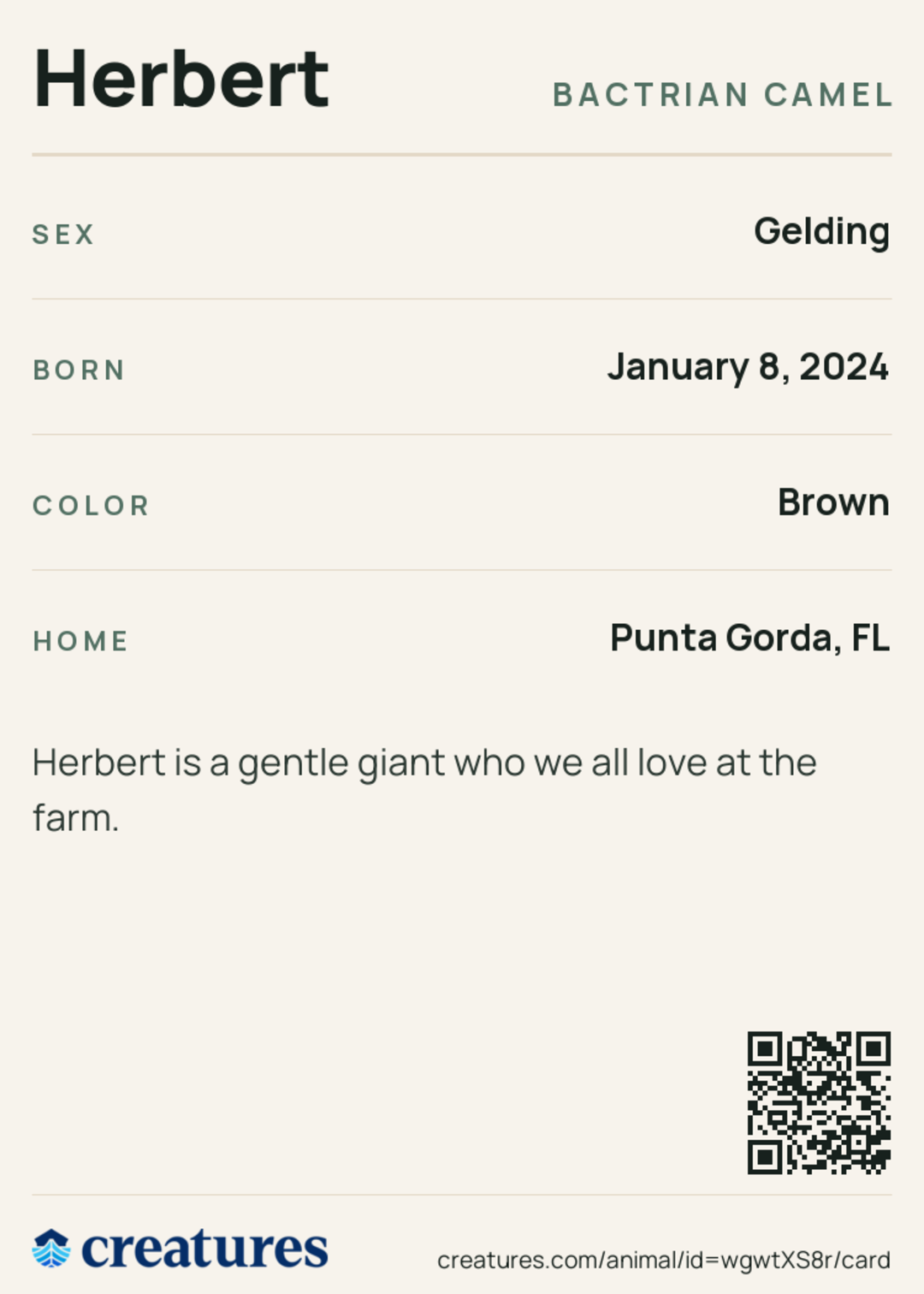 Herbert Creature Card back