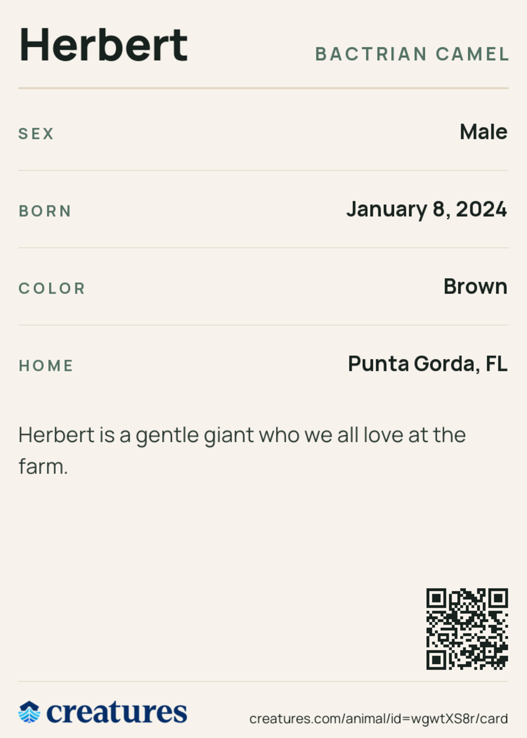 Herbert Creature Card back