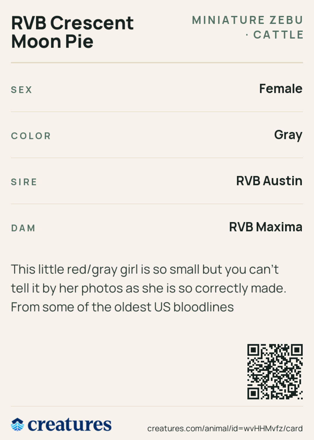 RVB Crescent Moon Pie Creature Card back