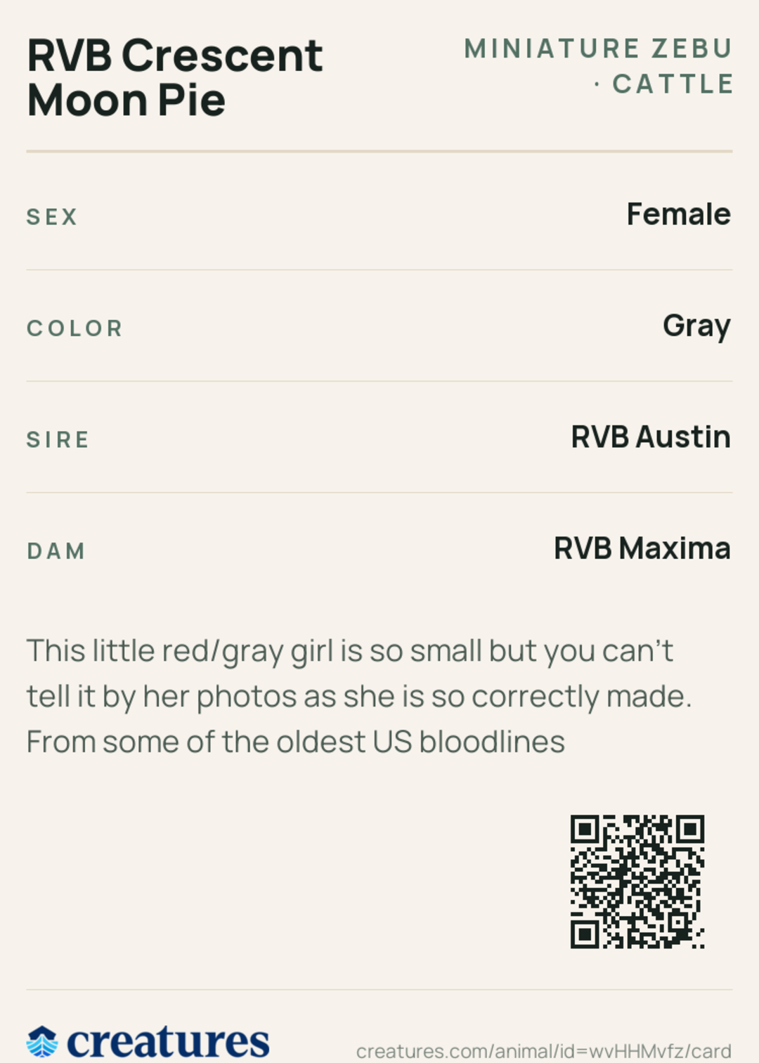 RVB Crescent Moon Pie Creature Card back