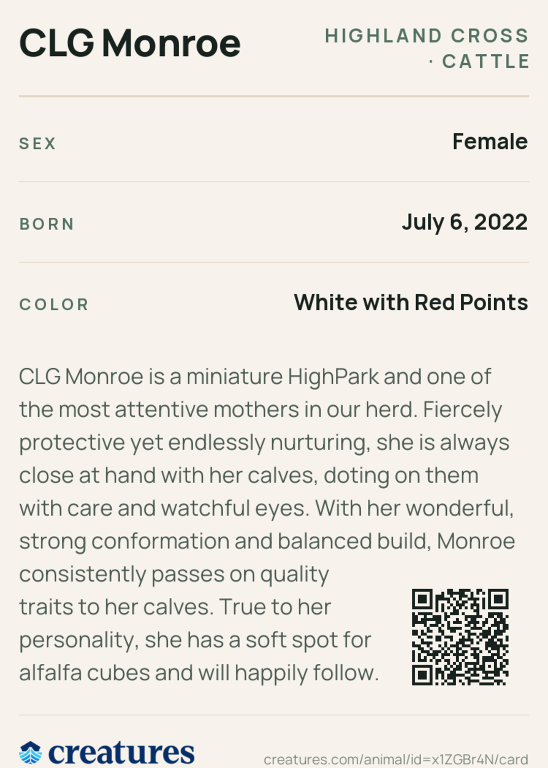 CLG Monroe Creature Card back