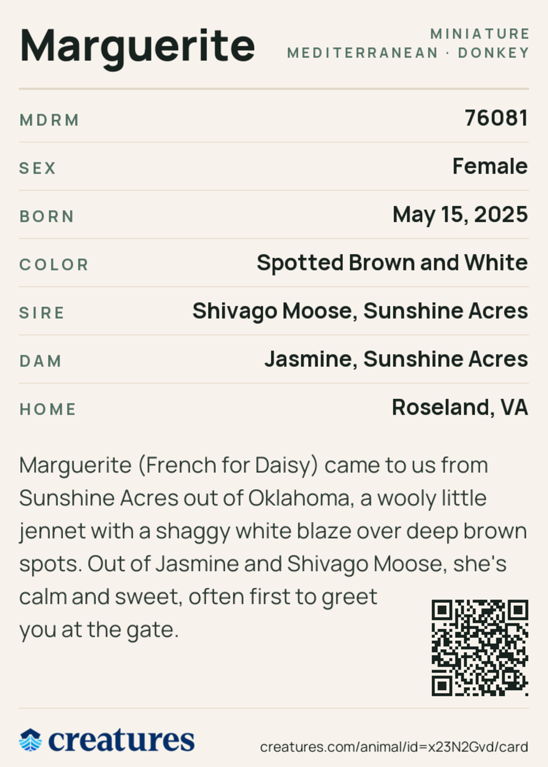 Marguerite Creature Card back